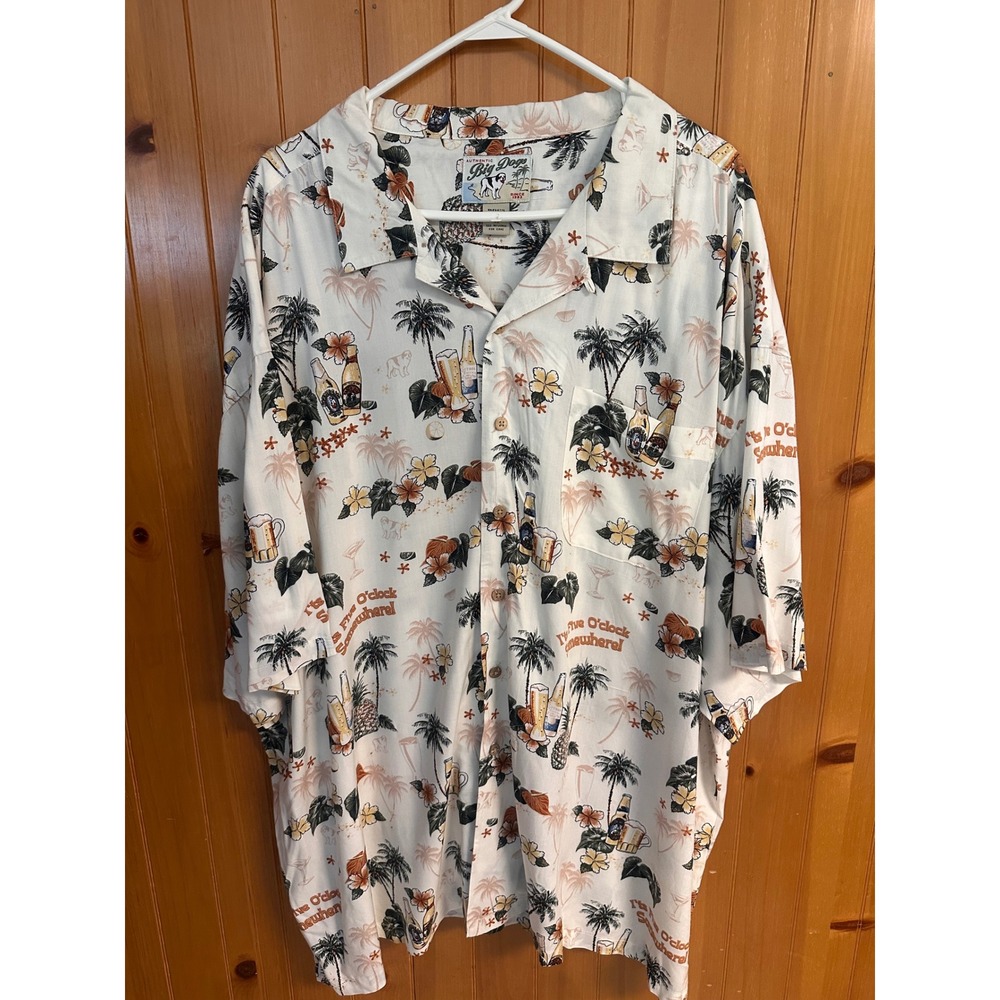 Big Dogs Mens 4X It's Five O'Clock Somewhere Tropical Rayon Camp Shirt Cream